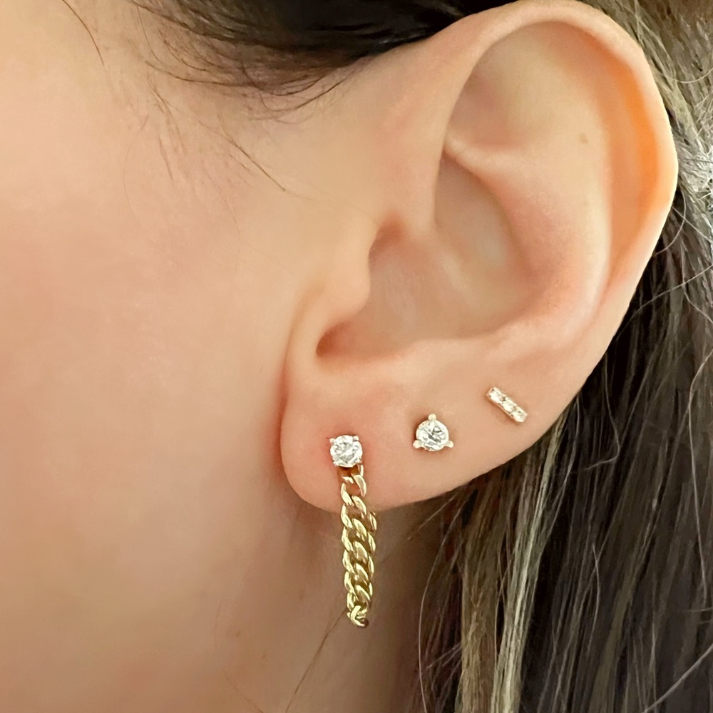 Diamond Solitaire 14K Gold Chain Dangle Stud Earring